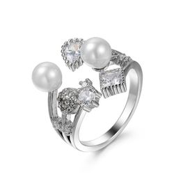 2018 New Arrival Best Fashion Simple Design Adjustable Rings lady Pearl Zircon Jewellery Wedding Rings