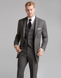 Custom Design High Quality Men's business suit Notched Lapel Dark Grey Groom Tuxedos Men Party Groomsmen Suits(Jacket+Pants+Tie+Vest)NO;265