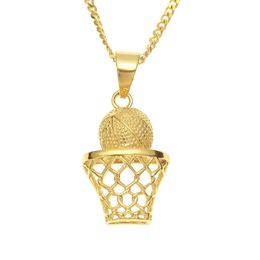 New Fashion Hip Hop Jewelry Necklace 316L Stainless Steel Gold Plated Rinestone Basketball Pendant Necklace for Men Women NL-611