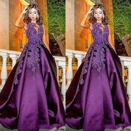 Vintage Purple 2018 Satin Evening Dresses Turkey Lace Appliqued Cheap Prom Gowns A Line Party Dress