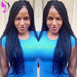 Long Braided Synthetic Lace Front Wigs With Baby Hair Black/brown/burgundy color box braids wig for black women