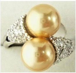 Noblest 8mm Golden South Shell Sea Pearl Round Bead Ring 7 8 9