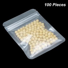 Multi Sizes 100 Pieces Clear Matte Poly Plastic Reusable Food Grade Packing Pouch for Dry Food Plastic Transparent Zipper Storage Polybags