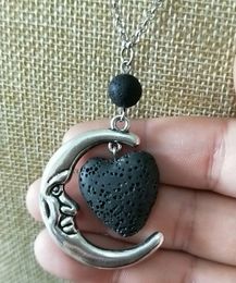 Fashion Silver Colour heart Lava Stone Moon diffuser Necklace Volcanic Rock Aromatherapy Essential Oil Diffuser Necklace For Women Jewellery