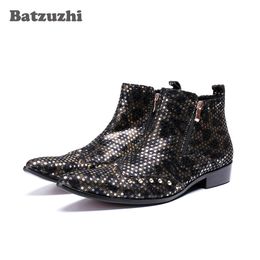 2019 New Western Men Boots Pointed Toe Leather Boots Men Rock Cowboy Rivets Handsome Boots Botas Hombre Party Dress Botas, Big Size US6-US12