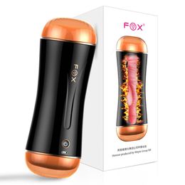 FOX Masturbator for Man 10 Frequency Male Masturbator Dual Channel Vagina Pussy Vagina Vibrator Rechargeable Sex Toys for Man Y1892003