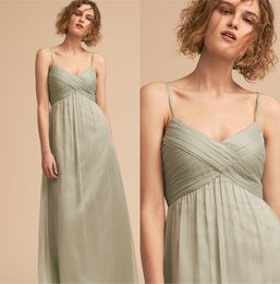 Cheap 2018 Sage Flow Chiffon Bridesmaid Dresses Spaghetti Straps Bohemian Maid Of Honour Gowns For Country