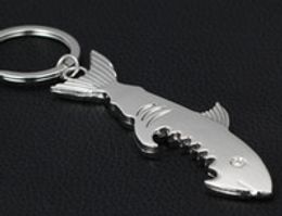 Free shipping 400pcs Shark Shaped Bottle Opener Keychain shaped zinc alloy Silver Color Key Ring Beer Bottle Opener Unique Creative Gift