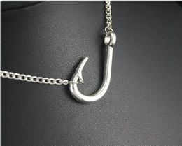 20pcs/lot Fashion Necklace Antique Silver Fishing Hook Charms Pendant Chain Sweater Necklace Jewelry Gift 60cm