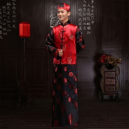 Chinese style show men's suit groom pratensis long-sleeve tang suit long gown jacket wedding dress evening Robe gown dragon Daily Wear