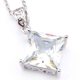 10Pcs Luckyshine Excellent Shine Rhombus White Topaz Gemstone Silver CZ Pendants Necklaces For Women Russia United States Pendant