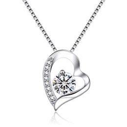 -Pendentif en forme de coeur amant S925 Cristal argenté Diamants classiques Femmes filles Lady Swarovski Elements Bijoux de mariage