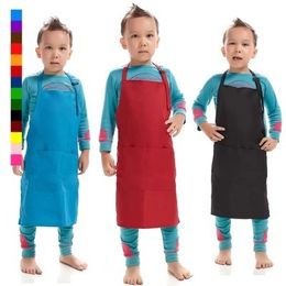 Simple cute children's apron cooking baking adjustable youth anti-fouling kids plain apron art bib drawing many Colour