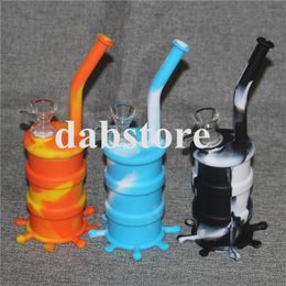 Silicone Glass Water Bongs Colored Silicone Bongs Water Pipes Camouflage Recycler Oil Rigs Silicon Hookah free shipping