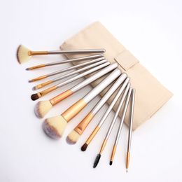 Professional Champagne Gold Makeup Brushes 12pcs/set Wood Handle Portabel Travel Toiletry with Retail Makeup Bag High Quality