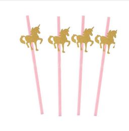 Glitter Gold Unicorn Paper Straws Kids Birthday Party Baby Shower Decoration GA350