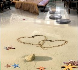 mural painting photos Beach starfish shells stone bathroom 3D floor tiles waterproof PVC Wallpaper