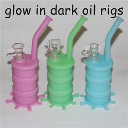 New Arrival Mini silicone dab rig Glow In Dark Silicone Water Pipe glass bongs glass water pipe silicone barrel rig