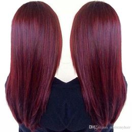 Brzailian Straight Remy Human Hair Extensions 99# Brazilian Burgundy Human Hair Weave 3 Bundles Cheap Coloured Brazilian Red Remy Hair