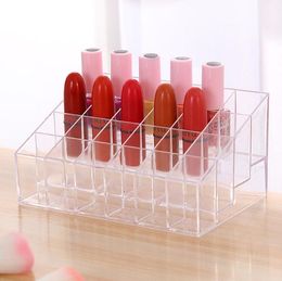 60pcs/lot 24 Lipstick Holder Display Stand Clear Acrylic Cosmetic Organiser Makeup Case Sundry Storage makeup Organiser box SN476