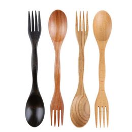 Nordic simple outdoor tableware Multifunction spoon fork children's Wooden spoon fork Ice Cream Dessert Fruit Spoon Environmental Tableware