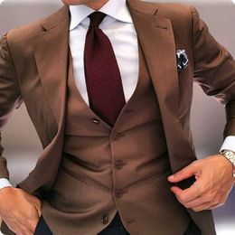 Custom Made Groomsmen Brown Groom Tuxedos Notch Lapel Men Suits Wedding Best Man Bridegroom (Jacket + Pants + Vest + Tie) L76