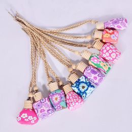 Car Hang Decoration Pendant Polymer clay Essential Oils Perfume Empty Bottle Colourful hanging car fragrance bottles