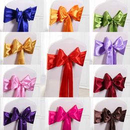 50pcs/lot Colourful Satin Fabric Chair cover chair back yarn decoration flower ribbon bowtie Wedding Party Hotel decoration