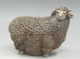 Old Handwork Tibet Silver Carved Longevity coin Sheep Statue