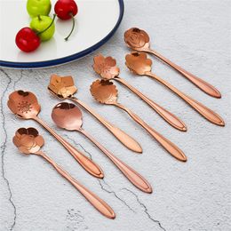 Stainless Steel Spoon Rose Gold Color Flowers Shape Scoop Creative Coffee Strring Spoons For Wedding Gifts 2 1jd ff