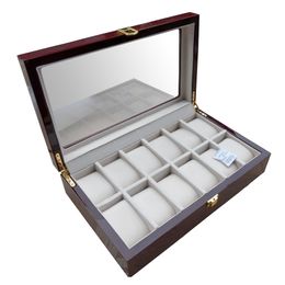 Luxury 12 Slots Wood Glossy Lacquer Watch Box Jewelry Collection Display Drop Shipping Supply, Box Watches Collect Business Home Gift Boxes