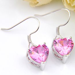 LuckyShine Fashion Women Earring Pink Kunzite Gems Love Heart Cz Zircon 925 Wedding Gift Dangle Jewellery designs 12 Pair