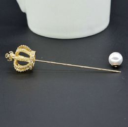 Best Sell Fashion Rhinestone Long Golden Crown Brooch Luxury Fine Jewelry Accessories Brooches