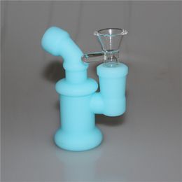 Glow in dark Silicone Bong Oil Rigs Mini Bubbler Bongs hookah with 14.4mm jiont glass bowl Glass Water Pipe DHL Free