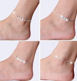 50pcs/lot Foot Jewelry Anklets Hot Sale Silver Anklet Link Chain For Women Girl Foot Bracelets Fashion Jewelry Wholesale Free Shipping