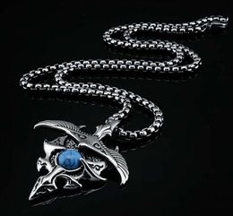 hot Titanium steel men eagle wing pendant retro casting personality stainless steel with turquoise pendant fashion popular
