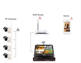 outdoor 1080P 2Mp Full HD wireless Plug and Play 4pieces WIFI camera with 4ch wifi 10inch display NVR IR50M Water proof Built-in 1TB HDD