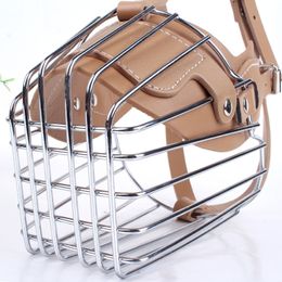 Black/ Brown Strong Metal Wire Basket leather Dog Muzzle For Large Dog Anti-Bite Bark Chew Muzzles dog mask for pet