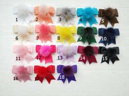 20pcs Hi-Q 2.5" girl hair accessories bows clips with Mink Fur Craft pompon pom pom lovely Pompoms hair barrettes Hairpins GR103