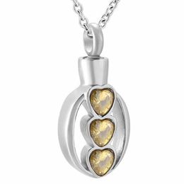 Forever Love Ashes Memorial Keepsake Stainless Steel heart Urn Pendant Necklace Cremation Jewellery With Three Stone Crystal