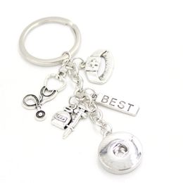 new arrival diy interchangeable 18mm snap Jewellery snap button key chain nurse hat key chain bag charm keyring nurse gifts