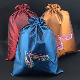 Portable Fine Embroidered Dance Shoe Bag Storage Pouch Double Layer Satin Cloth Drawstring Reusable Dust Bags for Shoes Pouches Dust Covers 10pcs/lot