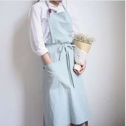 9 Colours Full Length Cotton Linen Apron Barista Cafe Waitress Bar Bakery Catering Uniform Painter Florist Gardener Workwear B83279J