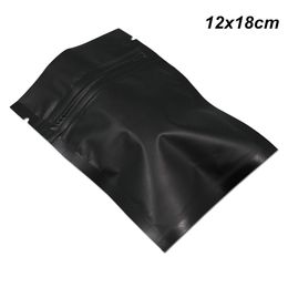 Matte Black 100 PCS 12x18 cm Mylar Foil Aluminum Reclosable Food Preparation Equipment Zipper Foil Packing Pouch with Tear Notches Mylar Bag