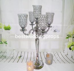 new product elegant Tall metal and crystal candelabra centerpieces wedding gold , silver candelabra 5 arm decoration best00024