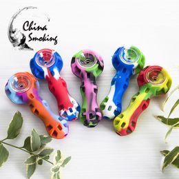 Silicone Hand Pipe Silicone Mini Water Pipe Glass Bowl Stainless Steel Dabble For Dry Herb Customised Printings