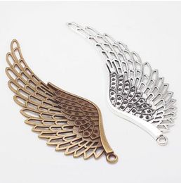 10Pcs alloy Angel Wings Charms Antique silver bronze Charms Pendant For necklace Jewellery Making findings 110x40mm