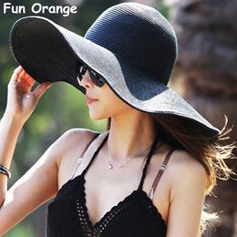 Boho Fun Orange Summer Women Foldable Wide Large Brim Beach Sun Hat Straw Beach Cap For Ladies Elegant Hats Girls Vacation Tour Hat