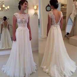 2018 Hot Selling Ivory Bridal Dresses Sexy Backless Chiffon A-Line Floor Length Simple Boho Wedding Dress Cheap Vestido De Casamento