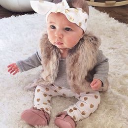 Cute 3pcs newborn infant baby girls clothes T-shirt tops+pants leggings+headband outfits set baby romper suit top quality